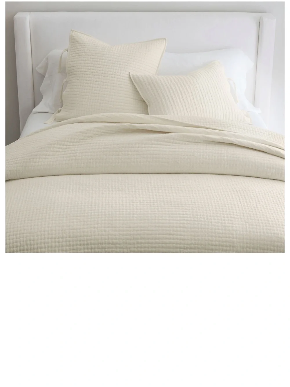 Pottery Barn Cream Quilted Pick Stitch Quilt full/queen with 2 standard shams